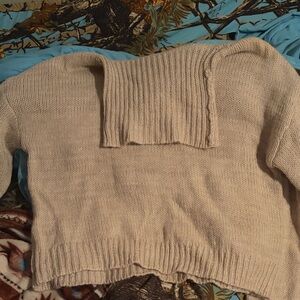 Pink Lily Cream Ribbed Cowl Neck Sweater